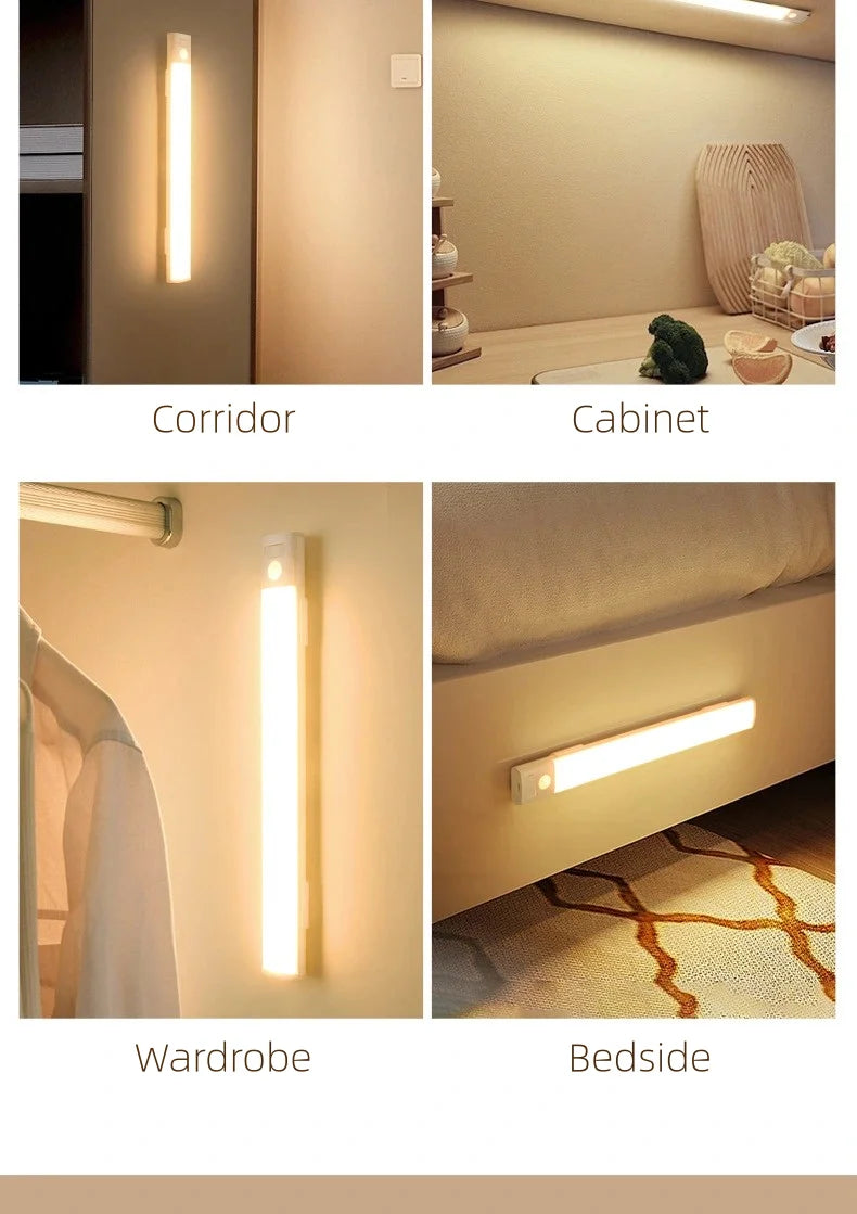 20-80cm LED Motion Sensor Light Night Wireless Lamp USB Rechargeable Wall Under Cabinet Bedroom For Kitchen Wardrobe Battery