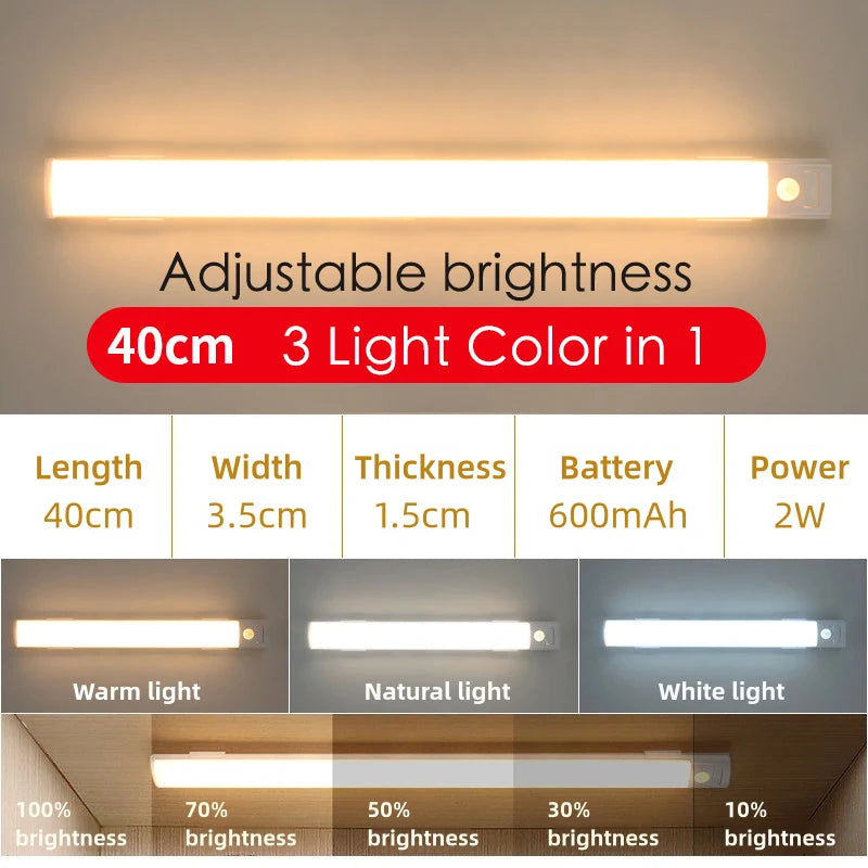 20-80cm LED Motion Sensor Light Night Wireless Lamp USB Rechargeable Wall Under Cabinet Bedroom For Kitchen Wardrobe Battery